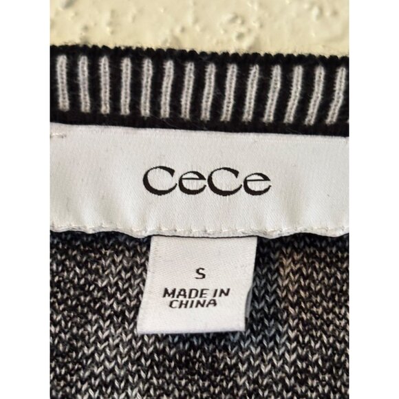 CeCe Gingham Black & White Cardigan Sweater V-Neck Long Sleeve Womens S - Picture 5 of 9